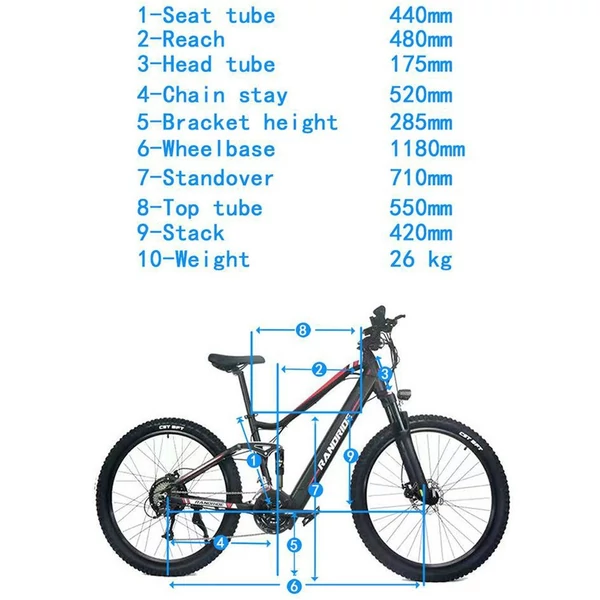 RANDRIDE YS90 elektromos kerékpár, 1000 W-os motor 27,5*2,4 hüvelykes gumiabroncs, 48 ​​V 13,6 Ah akkumulátor