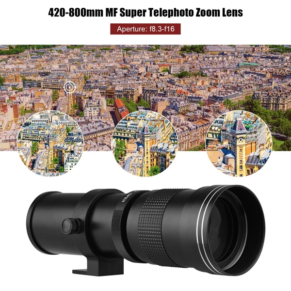 Fényképezőgép MF szuper teleobjektív F/8.3-16 420-800 mm T rögzítés adaptergyűrűvel - Fekete