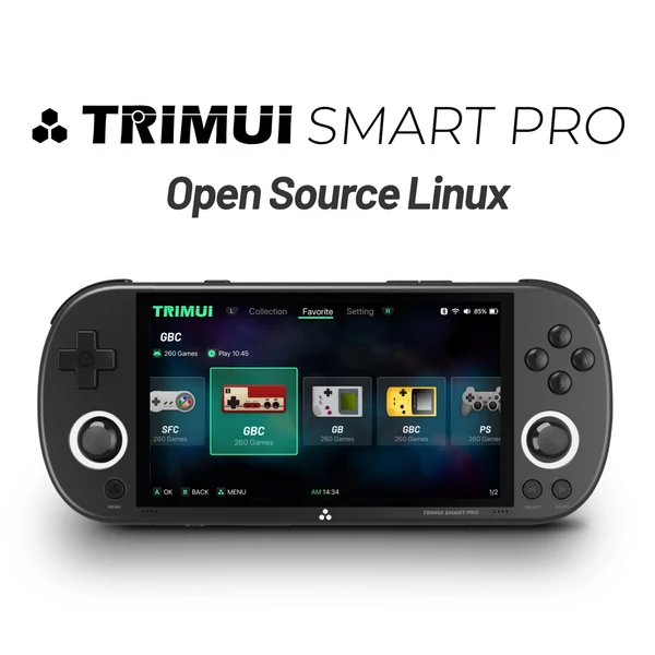 Trimui Smart Pro hordozható kézi játékkonzol, Linux OS, 4,96 hüvelykes IPS képernyő - Fekete, 64GB