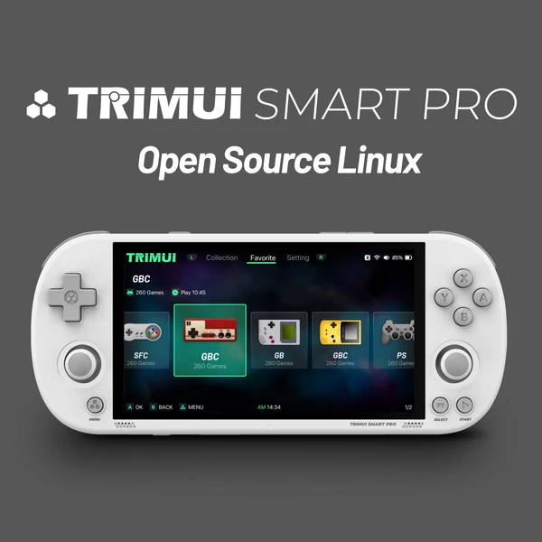 Trimui Smart Pro hordozható kézi játékkonzol, Linux OS, 4,96 hüvelykes IPS képernyő - Fekete, 64GB