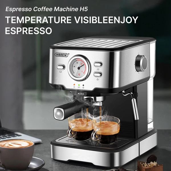 HiBREW H5 1050 W kávéfőző, 20 bar-os félautomata cappuccino eszpresszó kávéfőző - Ezüst