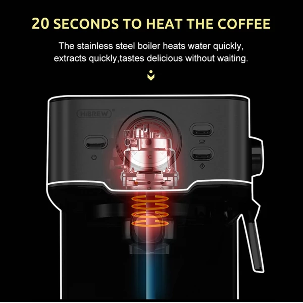 HiBREW H5 1050 W kávéfőző, 20 bar-os félautomata cappuccino eszpresszó kávéfőző - Ezüst