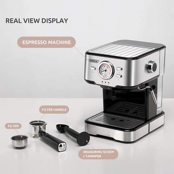 HiBREW H5 1050 W kávéfőző, 20 bar-os félautomata cappuccino eszpresszó kávéfőző - Ezüst