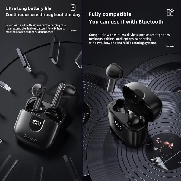 Lenovo EA120 félig fülbe helyezhető vezeték nélküli fülhallgató intelligens zajszűréssel - Fekete