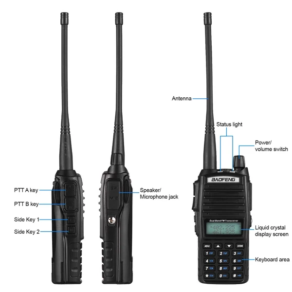 BAOFENG UV-82 kétirányú rádió, kettős PTT kulcsos átvitel, kétsávos kettős vétel