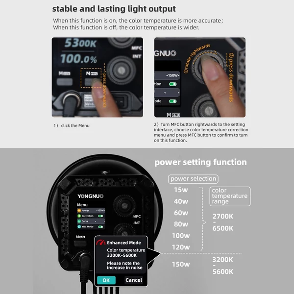 YONGNUO YN150Li hordozható 150 W-os LED-es videófény fényképezési kitöltőlámpa