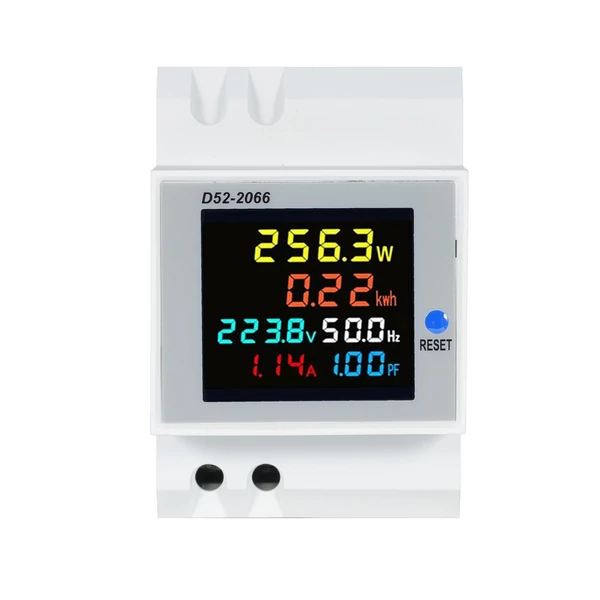 6 az 1-ben digitális, egyfázisú energiamérő teszter, Din-sínes váltóáramú monitor - D52-2066, AC 40V~300V
