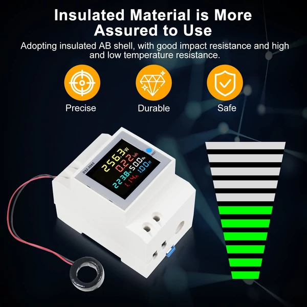 6 az 1-ben digitális, egyfázisú energiamérő teszter, Din-sínes váltóáramú monitor - D52-2065, AC 250V~450V