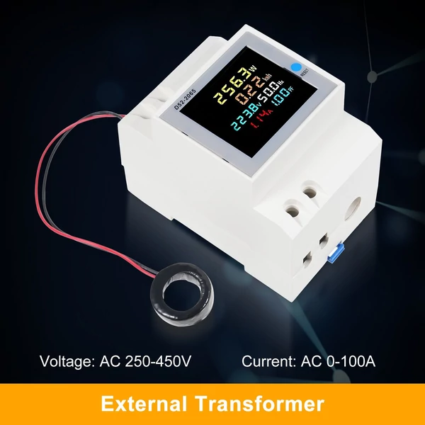 6 az 1-ben digitális, egyfázisú energiamérő teszter, Din-sínes váltóáramú monitor - D52-2065, AC 250V~450V