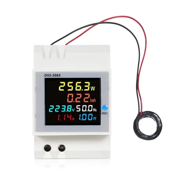 6 az 1-ben digitális, egyfázisú energiamérő teszter, Din-sínes váltóáramú monitor - D52-2065, AC 40V~300V