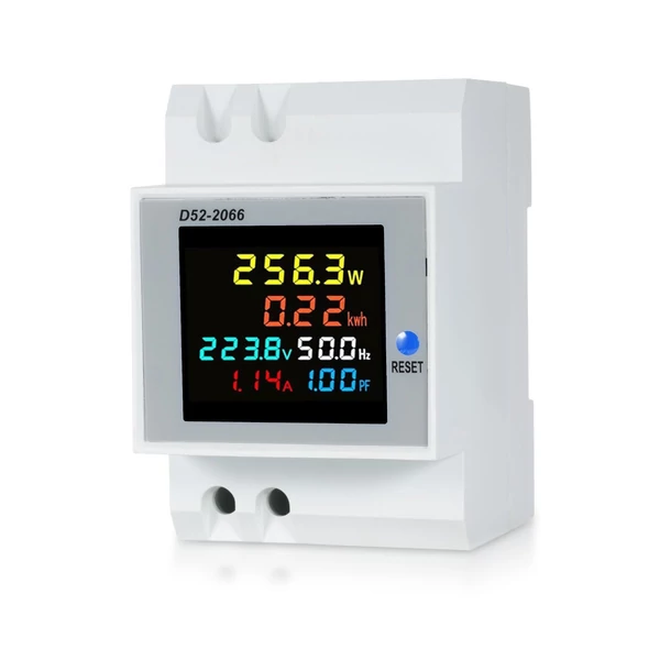 6 az 1-ben digitális, egyfázisú energiamérő teszter, Din-sínes váltóáramú monitor - D52-2066, AC 250V~450V