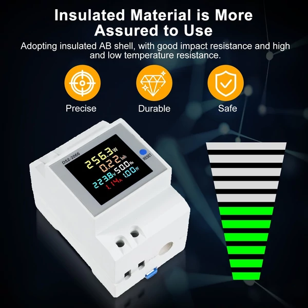 6 az 1-ben digitális, egyfázisú energiamérő teszter, Din-sínes váltóáramú monitor - D52-2066, AC 250V~450V