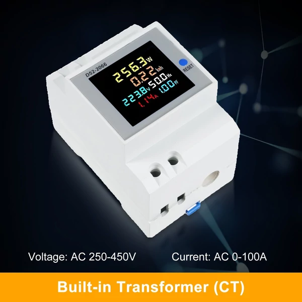 6 az 1-ben digitális, egyfázisú energiamérő teszter, Din-sínes váltóáramú monitor - D52-2066, AC 250V~450V