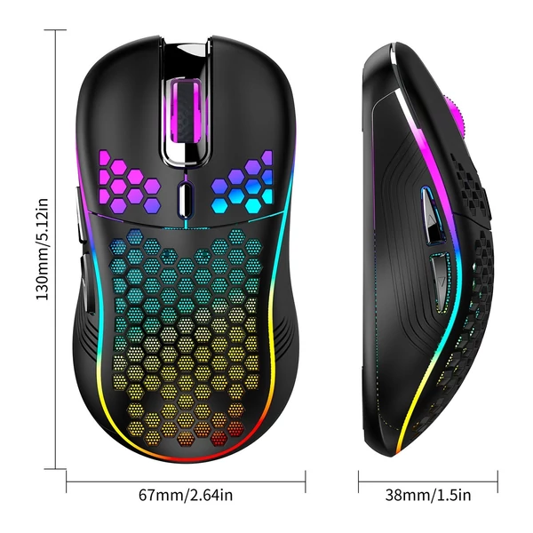 2,4 GHz-es vezeték nélküli játékegér színes fénnyel - Fekete