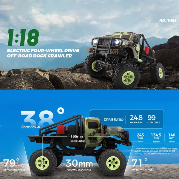 WLtoys 184021 távirányítós autó, 1/18 2,4 GHz, 4WD katonai teherautó