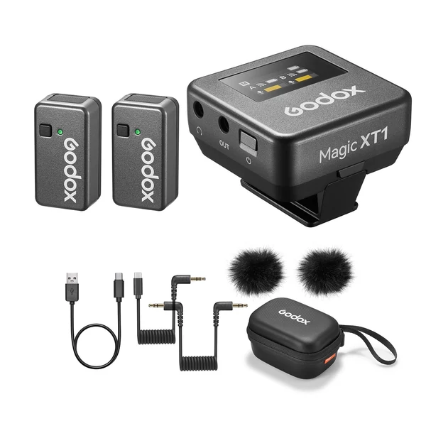 Godox Magic XT1 egy-trigger-két 2,4G vezeték nélküli mikrofonrendszer, mágneses csíptetős mikrofonok