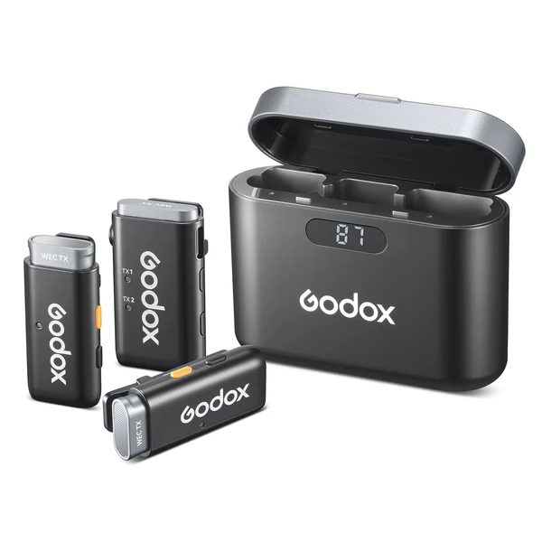 Godox WEC Kit2 egy-trigger-két 2,4G vezeték nélküli mikrofonrendszer csíptetős mikrofonok - Töltőtokkal