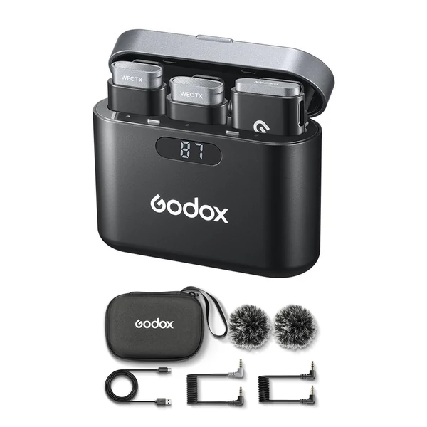 Godox WEC Kit2 egy-trigger-két 2,4G vezeték nélküli mikrofonrendszer csíptetős mikrofonok - Töltőtokkal