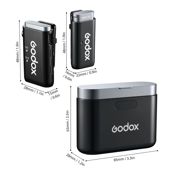 Godox WEC Kit2 egy-trigger-két 2,4G vezeték nélküli mikrofonrendszer csíptetős mikrofonok - Töltőtokkal