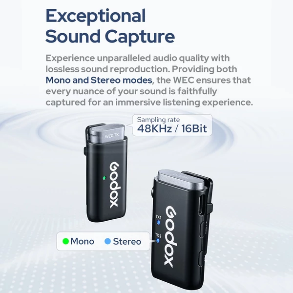 Godox WEC Kit2 egy-trigger-két 2,4G vezeték nélküli mikrofonrendszer csíptetős mikrofonok - Töltőtokkal