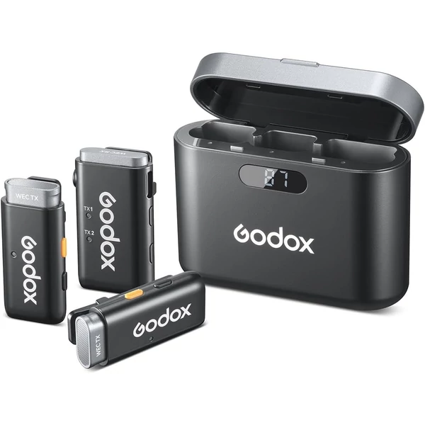 Godox WEC Kit2 egy-trigger-két 2,4G vezeték nélküli mikrofonrendszer csíptetős mikrofonok - Töltőtokkal