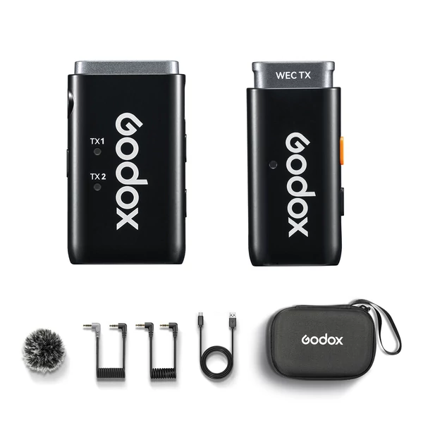 Godox WEC Kit2 egy-trigger-két 2,4G vezeték nélküli mikrofonrendszer csíptetős mikrofonok - töltőtok nélkül