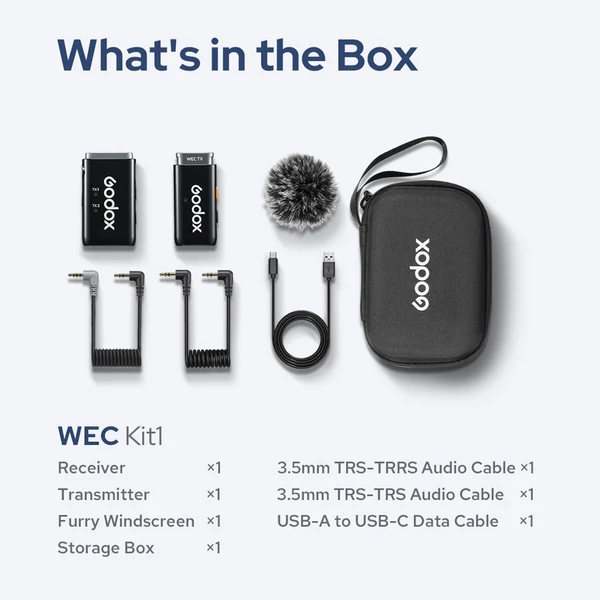 Godox WEC Kit2 egy-trigger-két 2,4G vezeték nélküli mikrofonrendszer csíptetős mikrofonok - töltőtok nélkül