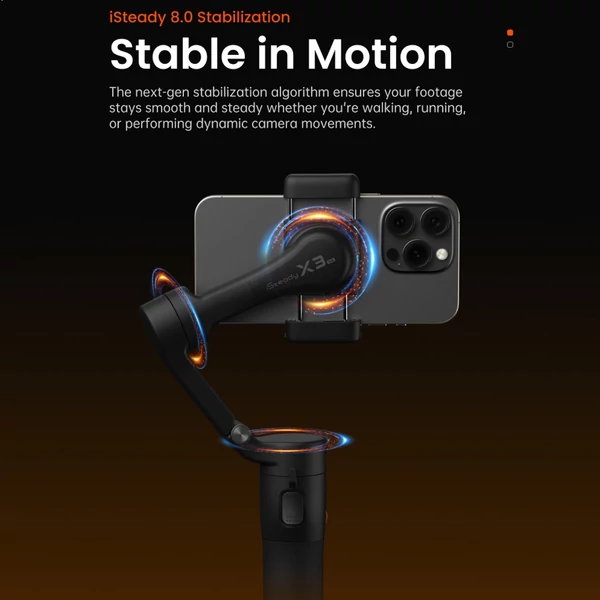 hohem iSteady X3 SE hordozható 3 tengelyes okostelefonos karimbal stabilizátor, összecsukható telefon vlog gimbal stabilizátor - Fekete