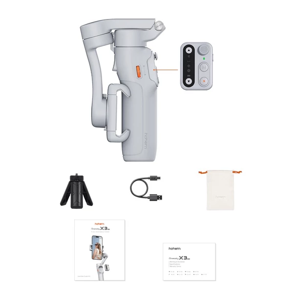 hohem iSteady X3 SE hordozható 3 tengelyes okostelefonos karimbal stabilizátor, összecsukható telefon vlog gimbal stabilizátor - Szürke