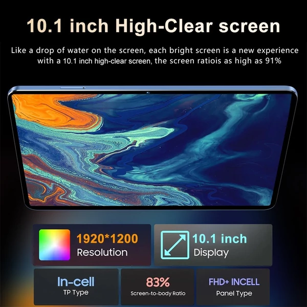 E60 Pro Android 13 táblagép, 10,1 hüvelykes nagy tisztaságú képernyő, 8 GB+128 GB - Kék