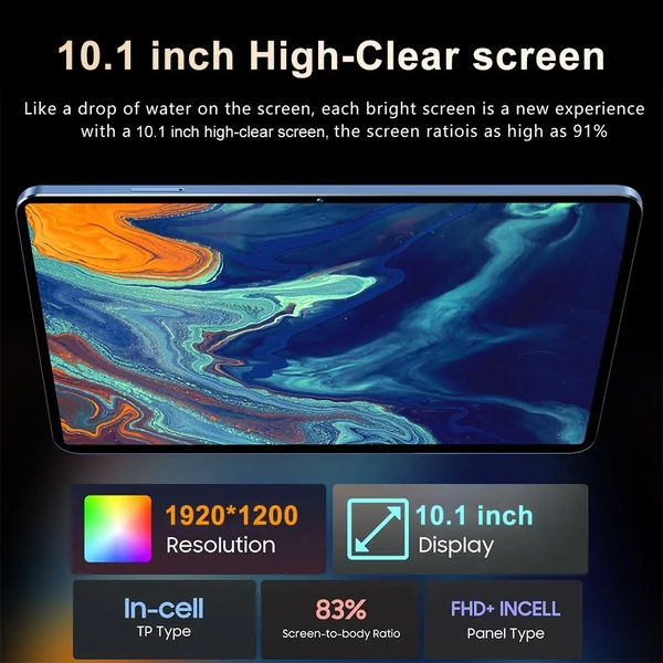 E60 Pro Android 13 táblagép, 10,1 hüvelykes nagy tisztaságú képernyő, 8 GB+128 GB - Lila