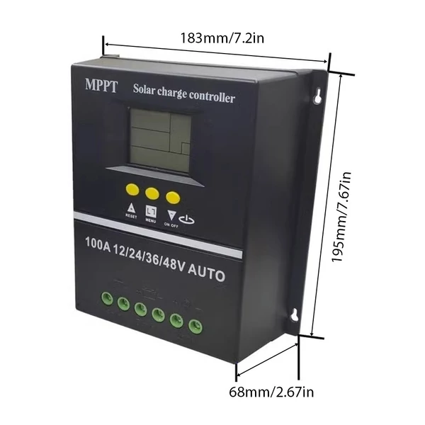 100A MPPT napelemes töltésvezérlő, 12V 24V 36V 48V háttérvilágítással, LCD kijelzővel