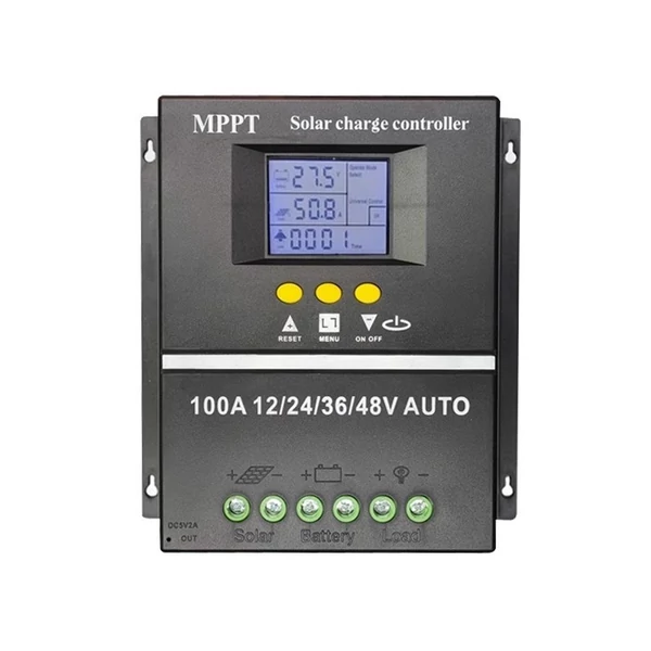 100A MPPT napelemes töltésvezérlő, 12V 24V 36V 48V háttérvilágítással, LCD kijelzővel