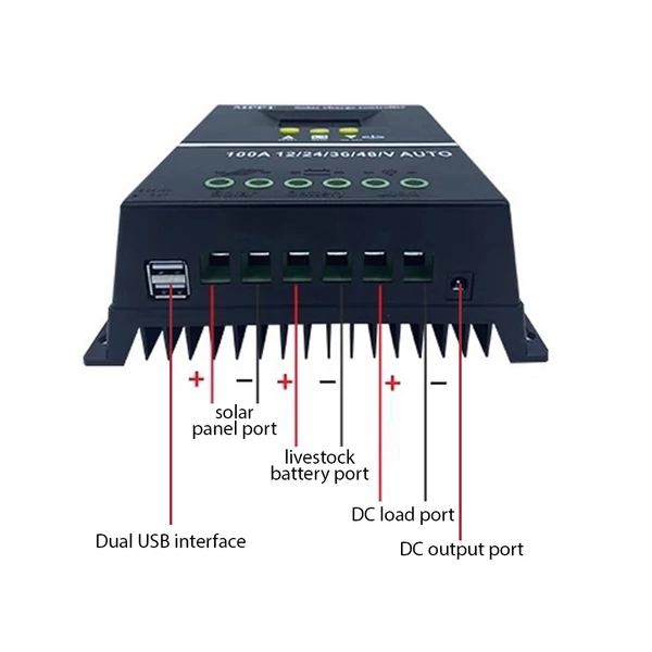 100A MPPT napelemes töltésvezérlő, 12V 24V 36V 48V háttérvilágítással, LCD kijelzővel