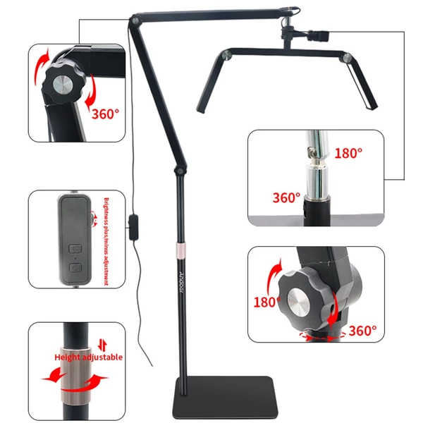 Andoer HD-M18X 36W padló LED videolámpa, összecsukható LED töltőlámpa, Szépség állóhold lámpa - Fekete