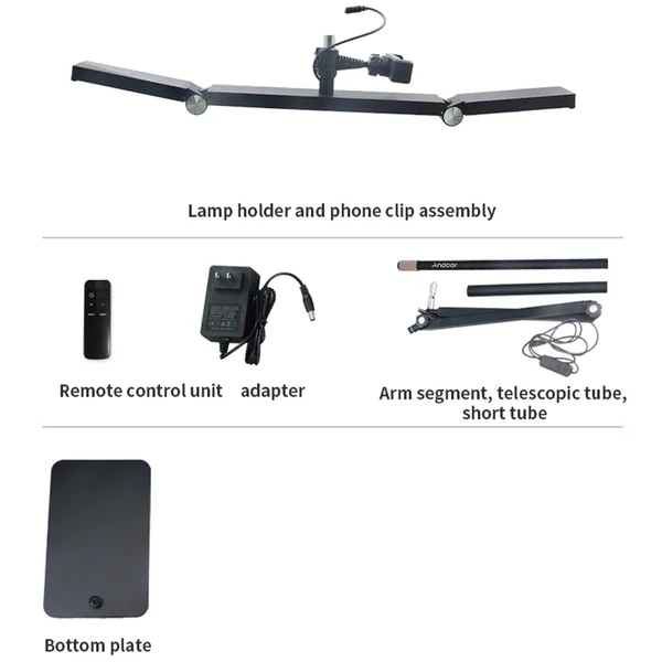 Andoer HD-M18X 36W padló LED videolámpa, összecsukható LED töltőlámpa, Szépség állóhold lámpa - Fekete