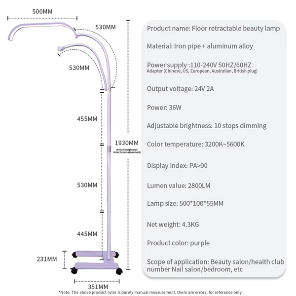 Andoer HD-G63X 36 W LED töltőlámpa, padló LED videolámpa, szépség állólámpa