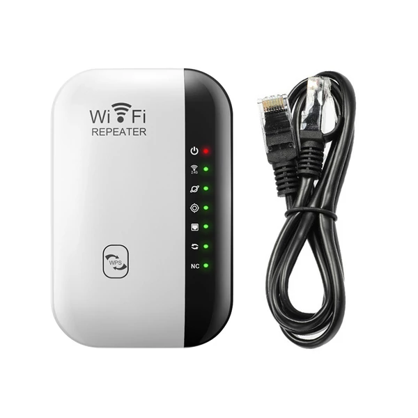 300M WiFi átjátszó, vezeték nélküli jelerősítő, 7 jelzőlámpa WiFi hatótávolság-bővítő Ethernet porttal - Fehér