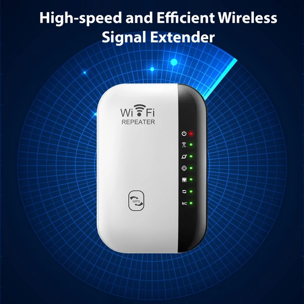 300M WiFi átjátszó, vezeték nélküli jelerősítő, 7 jelzőlámpa WiFi hatótávolság-bővítő Ethernet porttal - Fehér