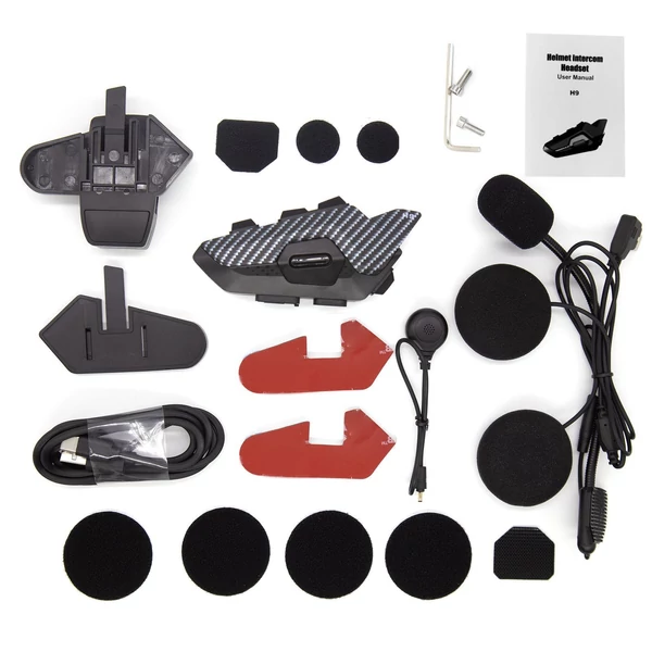Hysnox H9 motoros sisak, 1000 méteres intercom hatótáv, BT5.1 kihangosító interfon - Karbon, 1 db