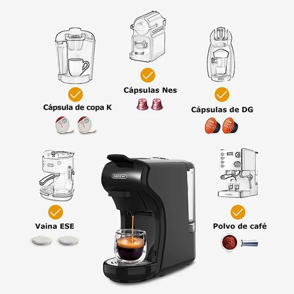 HiBREW H1A 19 bar nyomású eszpresszó kávéfőző 4 az 1-ben, Dolce Gusto kompatibilis, hideg-meleg rendszer, 2 csészeméret - Fekete