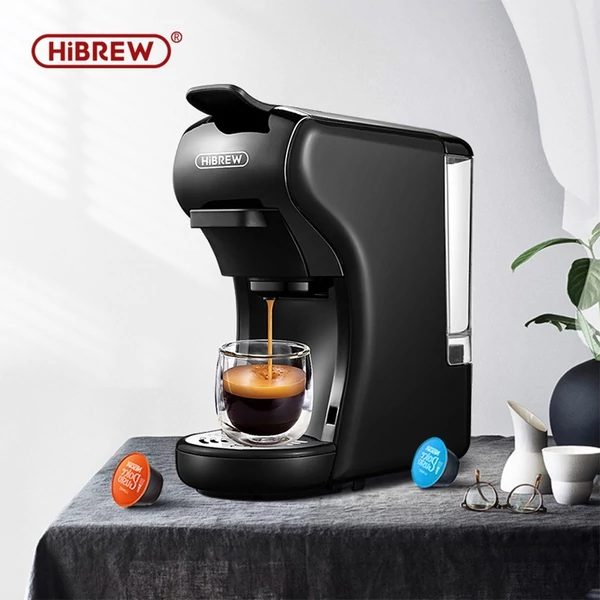 HiBREW H1A 19 bar nyomású eszpresszó kávéfőző 4 az 1-ben, Dolce Gusto kompatibilis, hideg-meleg rendszer, 2 csészeméret - Fekete