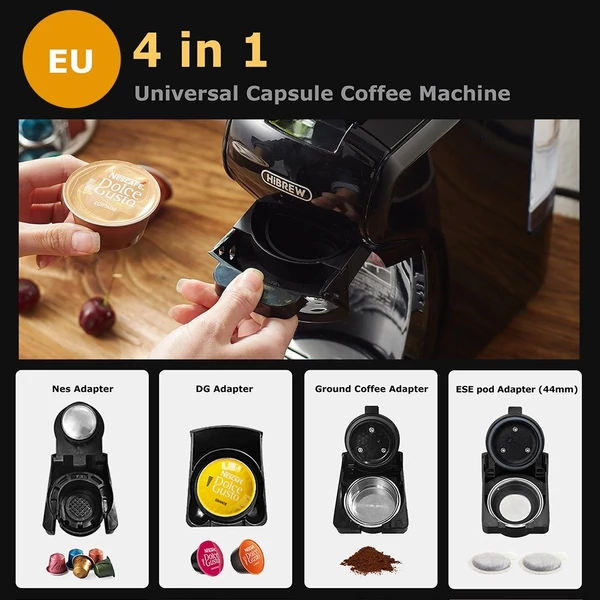 HiBREW H1A 19 bar nyomású eszpresszó kávéfőző 4 az 1-ben, Dolce Gusto kompatibilis, hideg-meleg rendszer, 2 csészeméret - Fekete