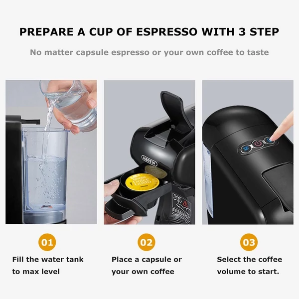 HiBREW H1A 19 bar nyomású eszpresszó kávéfőző 4 az 1-ben, Dolce Gusto kompatibilis, hideg-meleg rendszer, 2 csészeméret - Fekete