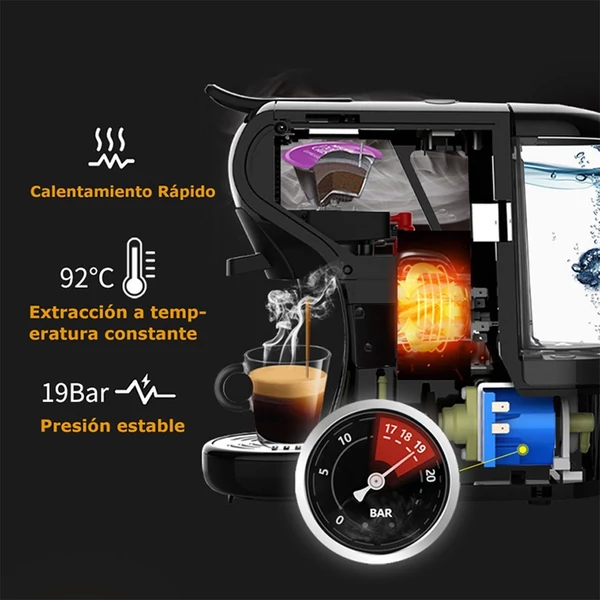 HiBREW H1A 19 bar nyomású eszpresszó kávéfőző 4 az 1-ben, Dolce Gusto kompatibilis, hideg-meleg rendszer, 2 csészeméret - Fekete