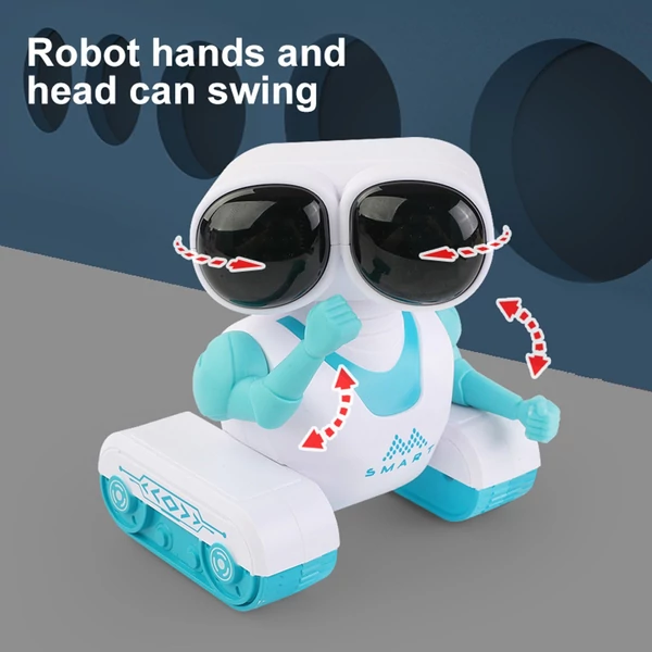 836 Kids újratölthető távirányítós robot – automatikus bemutató, rugalmas fej és kezek, zene, LED szemek - Kék