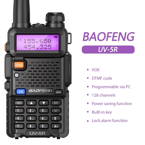 BAOFENG UV-5R 8W Walkie Talkie Interphone, VHF / UHF - Fekete