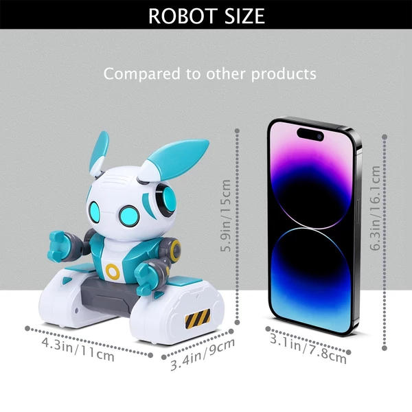 2,4 GHz-es gesztusérzékelő, újratölthető távirányító robot – LED szemek, zene, automatikus demonstráció - Fehér