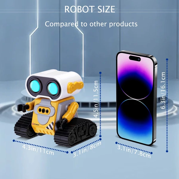 2,4 GHz-es gesztusérzékelő, újratölthető távirányító robot – LED szemek, zene, automatikus demonstráció - Sárga