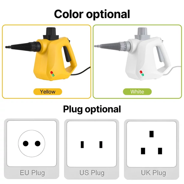 Nagynyomású kézi többfelületű természetes gőztisztító 9db tartozékokkal - Sárga